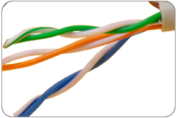 Detailsfoto van de twisting in een Cat.5e patchkabel