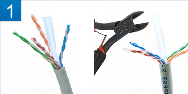 Strip de kabel en knip de kern af met een kniptang.