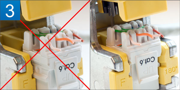 Schuif de keystone jack in de keystone tang. Duw deze goed door, zodat hij volledig in de tang hangt.