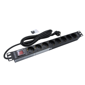 19 inch PDU stekkerdoos met schakelaar – 8x Schuko