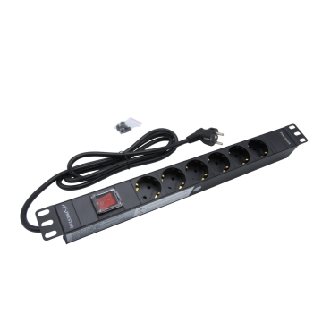 19 inch PDU 6x Schuko horizontaal met master schakelaar