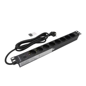 19 inch PDU 8x Schuko horizontaal met overspanningsbeveiliging