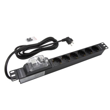 19 inch PDU 6x Schuko horizontaal met 16A automaat