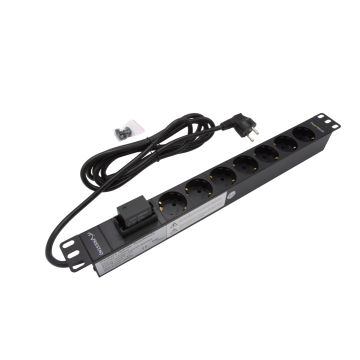 19 inch PDU stekkerdoos 7x Schuko met overspanning