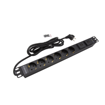 19 inch PDU 6x Schuko horizontaal met 4x USB poorten
