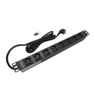 19 inch PDU 8x C13 horizontaal met R.A. stekker