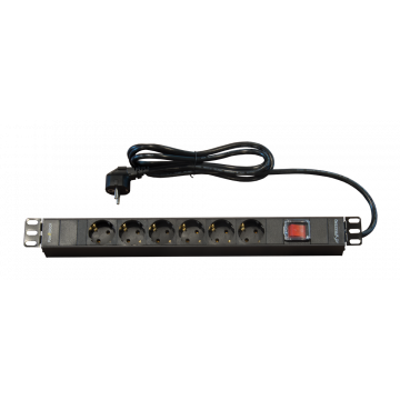PowRblock 19" Horizontaal Master Schakelaar 6 x Schuko