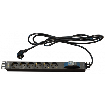 PowRblock 19" Horizontaal 6 x Schuko + 16 Amp. Automaat