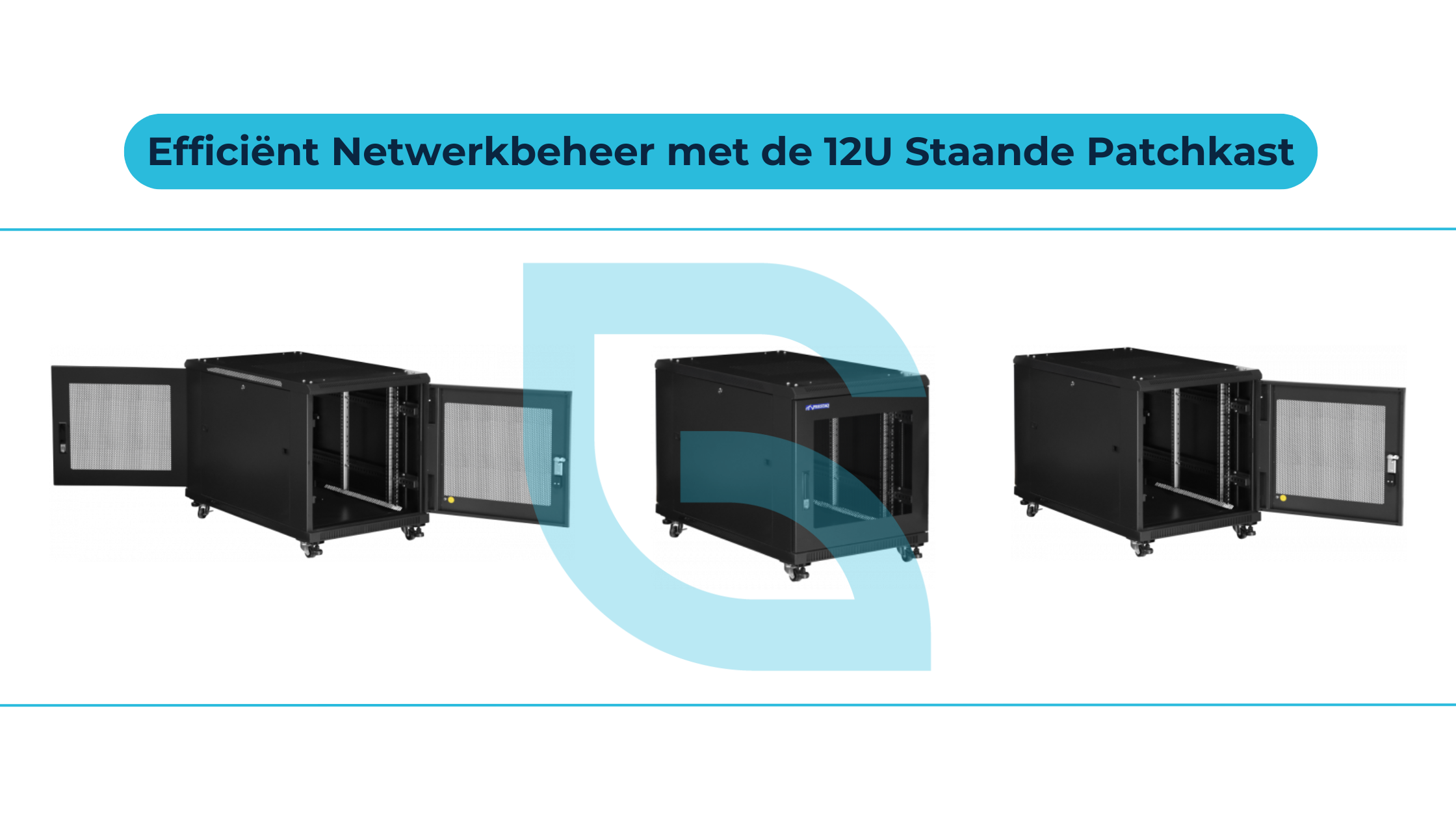 Compacte 12U staande patchkast met netwerkapparatuur, ideaal voor thuisnetwerken of kleine kantooromgevingen.
