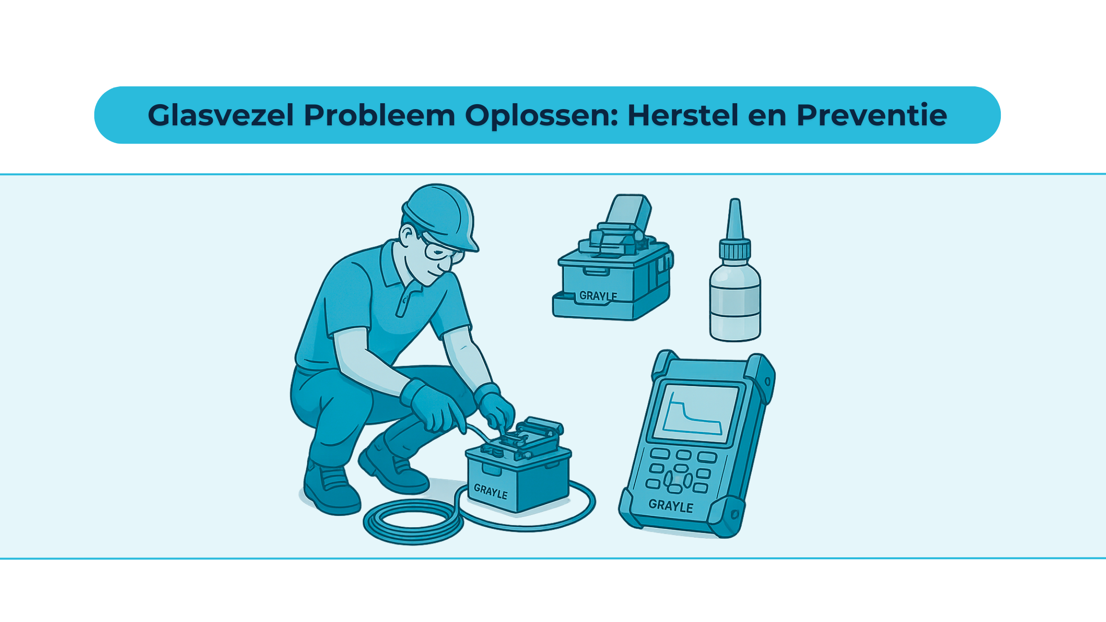 Technicus repareert een glasvezelkabel met een fusielasmachine