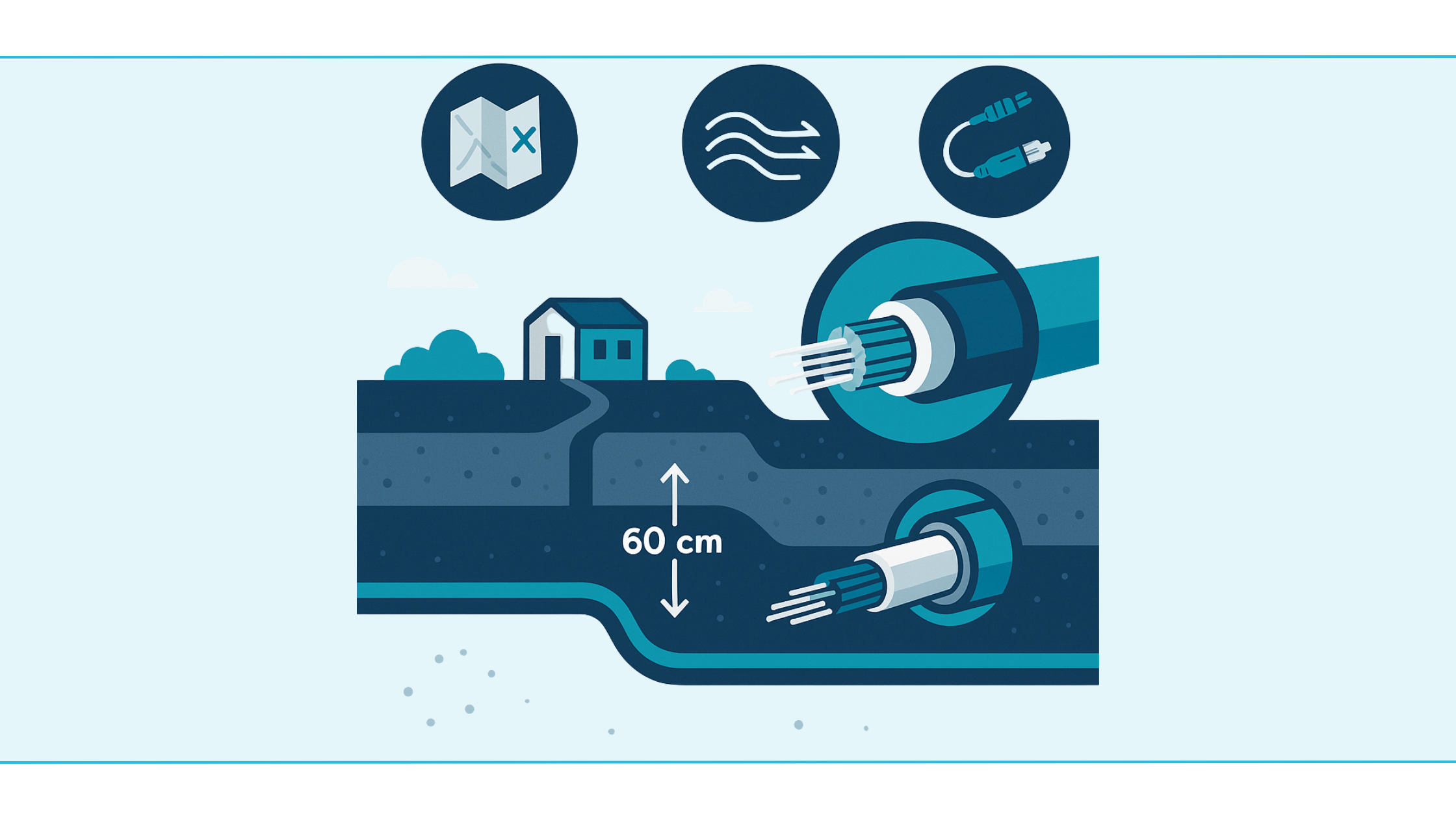 Outdoor glasvezel in beschermbuis met aangegeven diepte van 60&ndash;80 cm