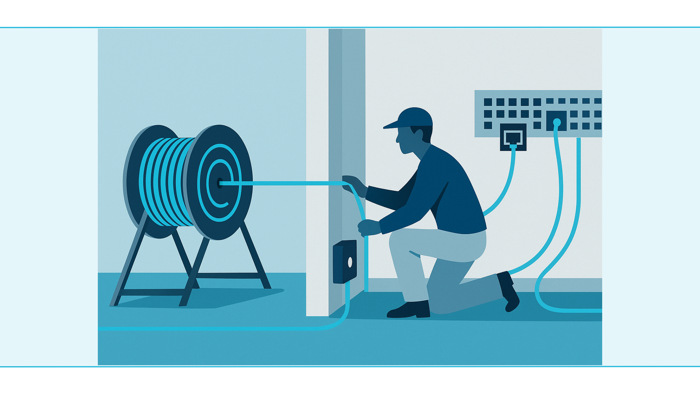 Rol haspels draaiend af en voer direct in buis of duct Outdoor-haspel op bok; kabel rolt mee de duct in zonder torsie
