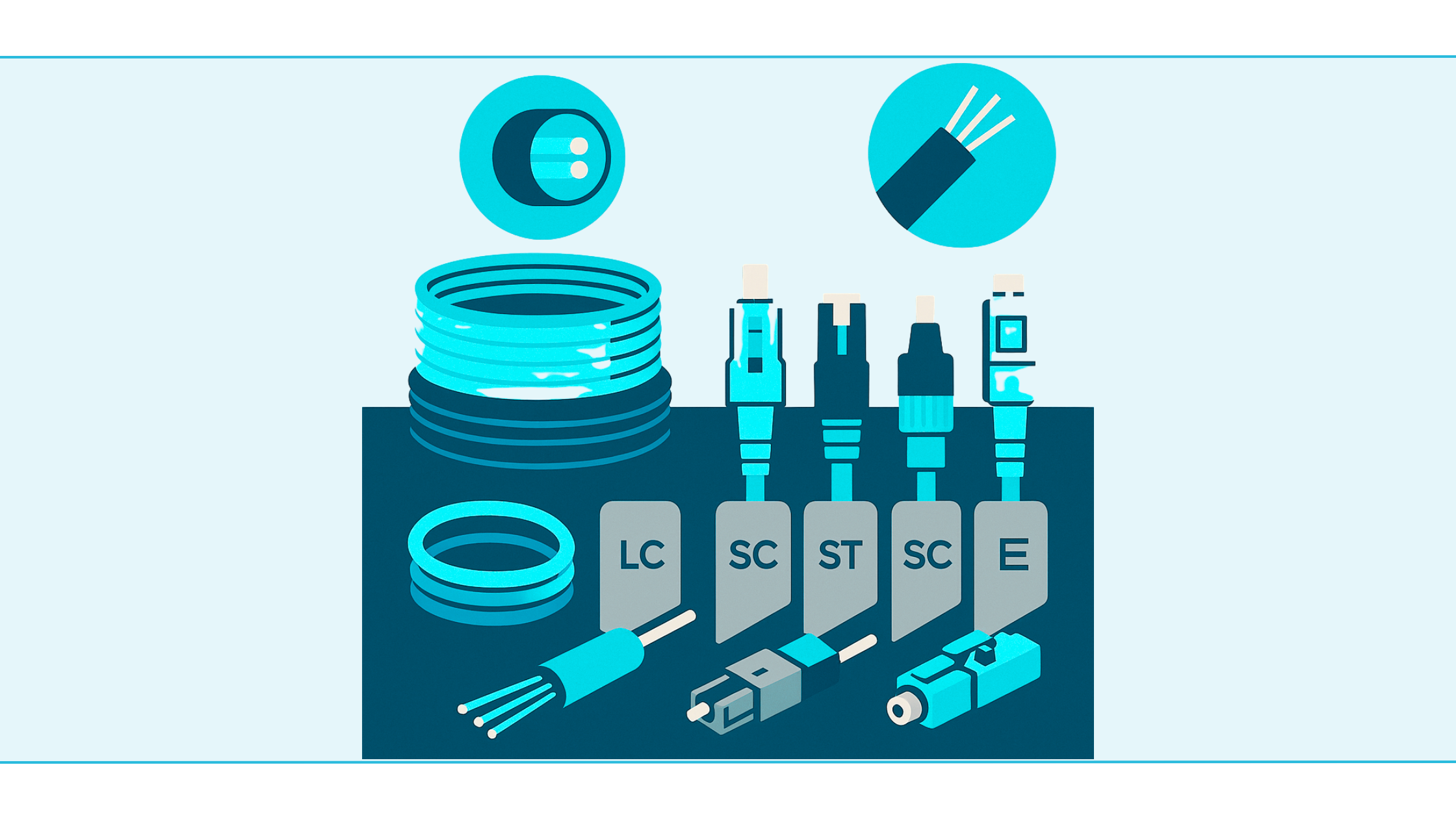 Kies de juiste glasvezelkabel en connector voor jouw apparatuur Monteur vergelijkt LC-, SC- en E2000-connectoren met OS2 en OM4 patchkabels