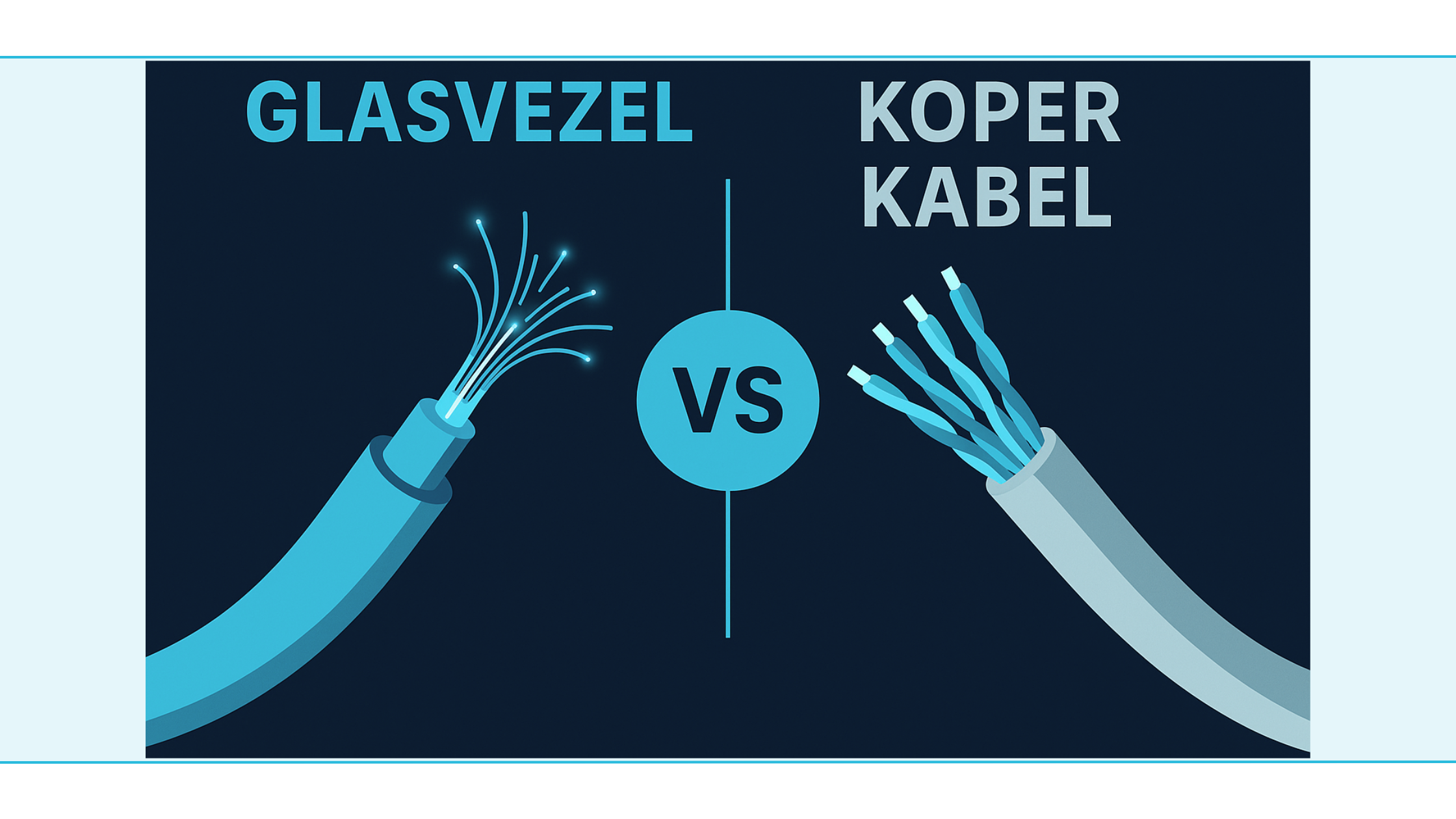 Glasvezel tegenover koperen UTP-kabel met pictogrammen voor snelheid en maximale afstand