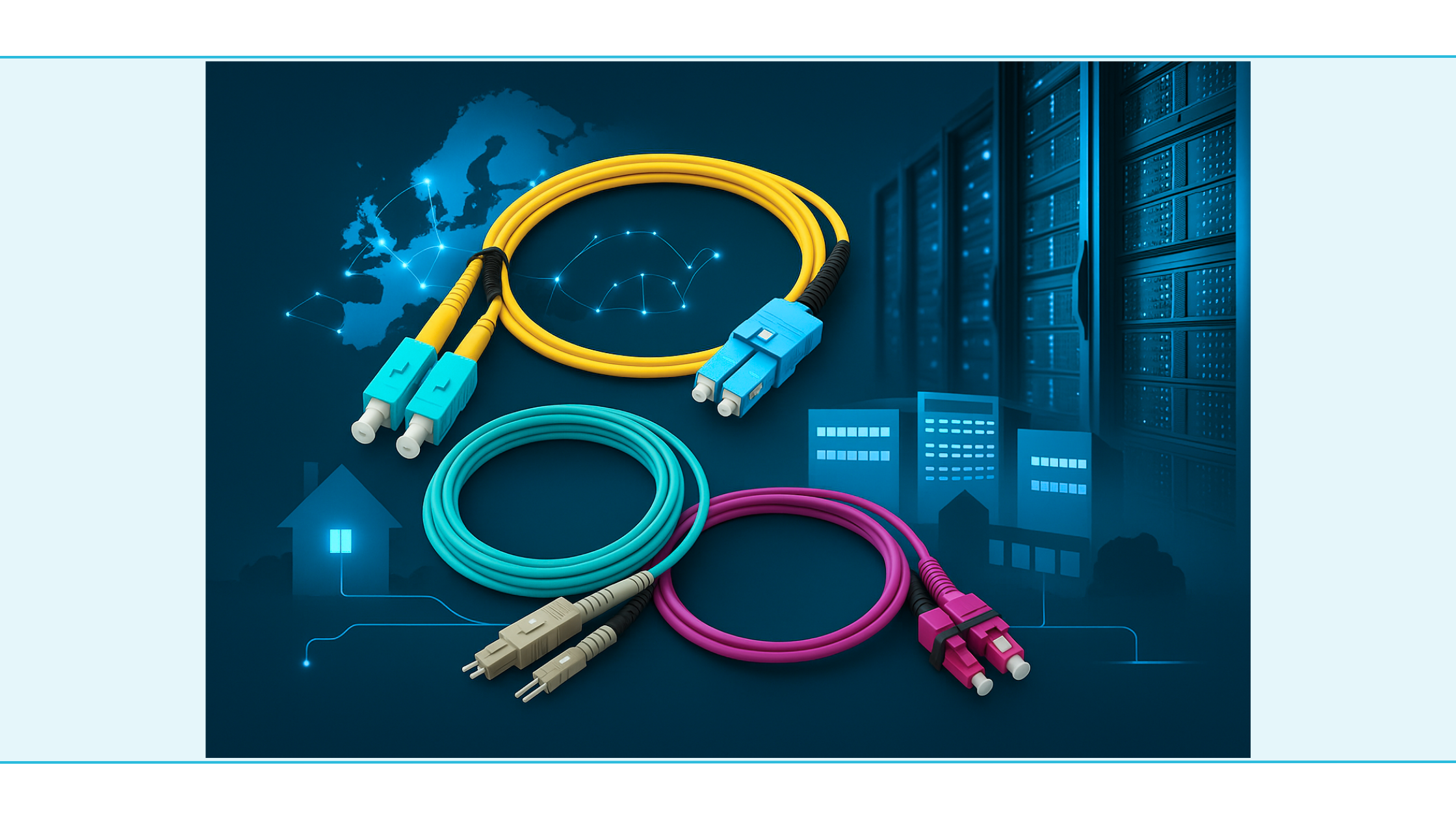 Grafiek met 10/40/100 Gbps versus afstand voor OM3, OM4 en OS2